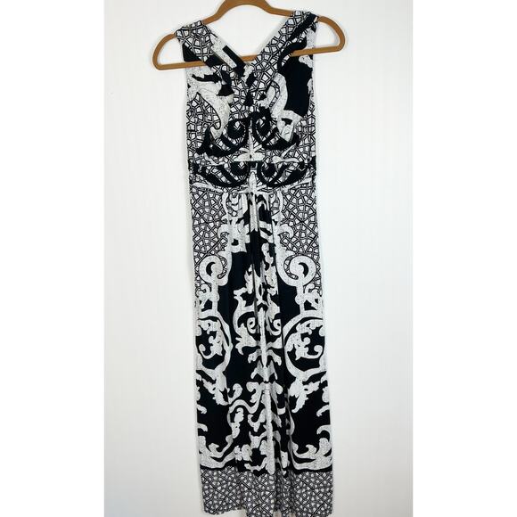 Soma Womens Maxi Dress Grecian Tile Cross Back Black White Medium - Picture 4 of 6